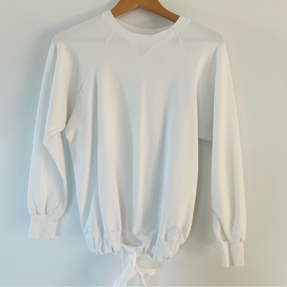 Elegant White Tie-Hem Pullover